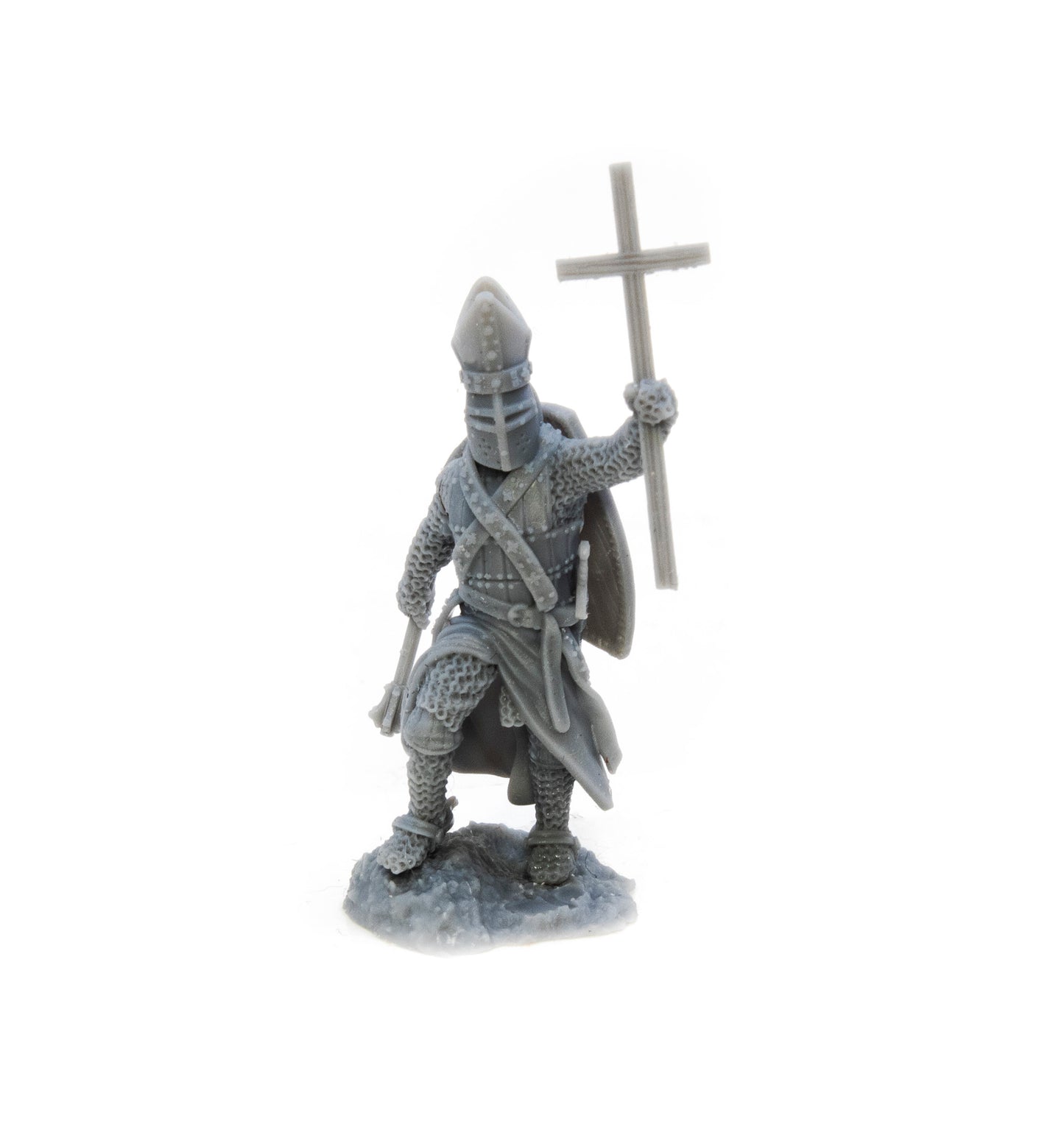 Bishop with great helmet and large cross.