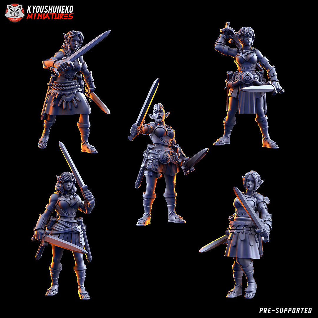 Gaelic Wood Elf War Dancers At Rest by Kyoushuneko Miniatures