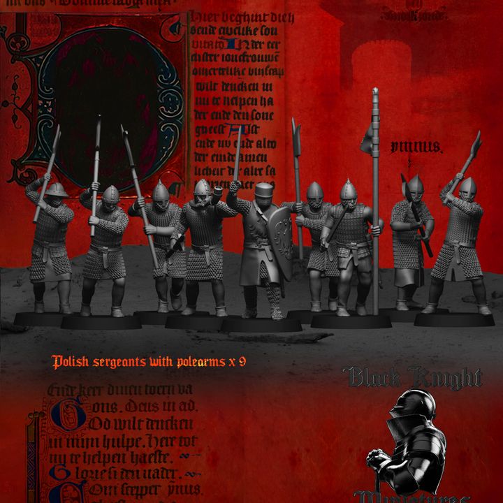 13th century - Polish Sergeants (Strelzcy) on foot with polearms by Black Knight Miniatures