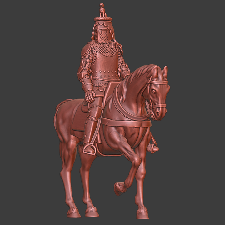 Mounted Medieval Late Knight - crested Helmet.