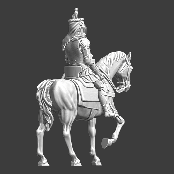 Mounted Medieval Late Knight - crested Helmet.