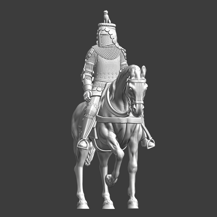 Mounted Medieval Late Knight - crested Helmet.