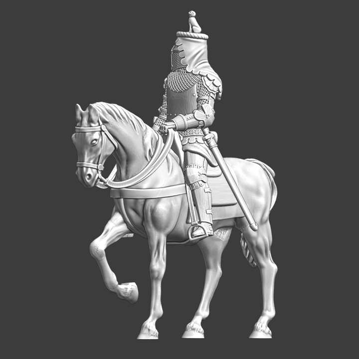 Mounted Medieval Late Knight - crested Helmet.