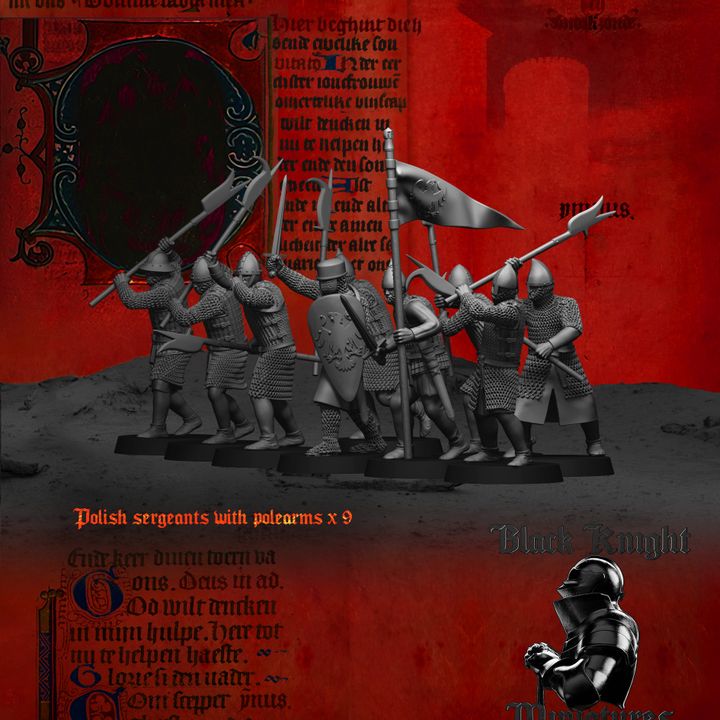 13th century - Polish Sergeants (Strelzcy) on foot with polearms by Black Knight Miniatures