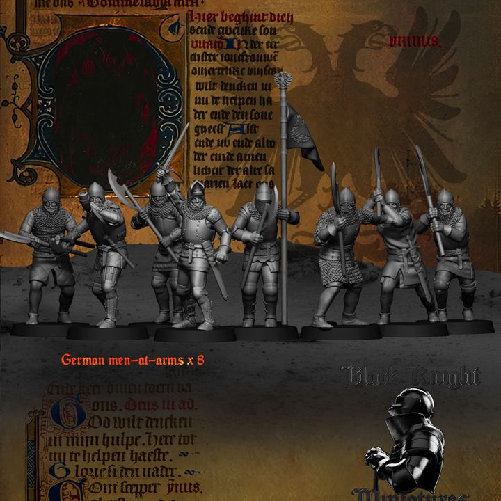 15th century - German men-at-arms x 8 (Two-handed weapons) by Black Knight Miniatures
