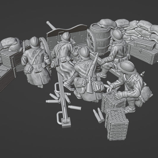 WW2 french 47mm AT GUN with crew and sandbag barricade by Colonel Muller