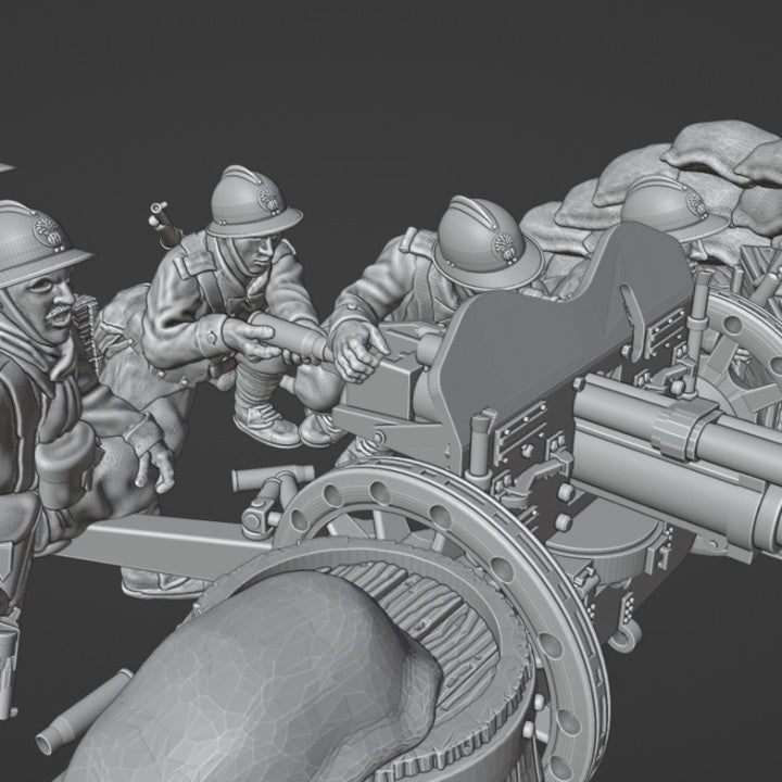 WW2 french 47mm AT GUN with crew and sandbag barricade by Colonel Muller