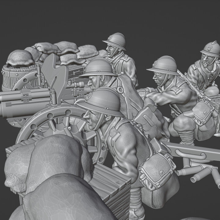WW2 french 47mm AT GUN with crew and sandbag barricade by Colonel Muller