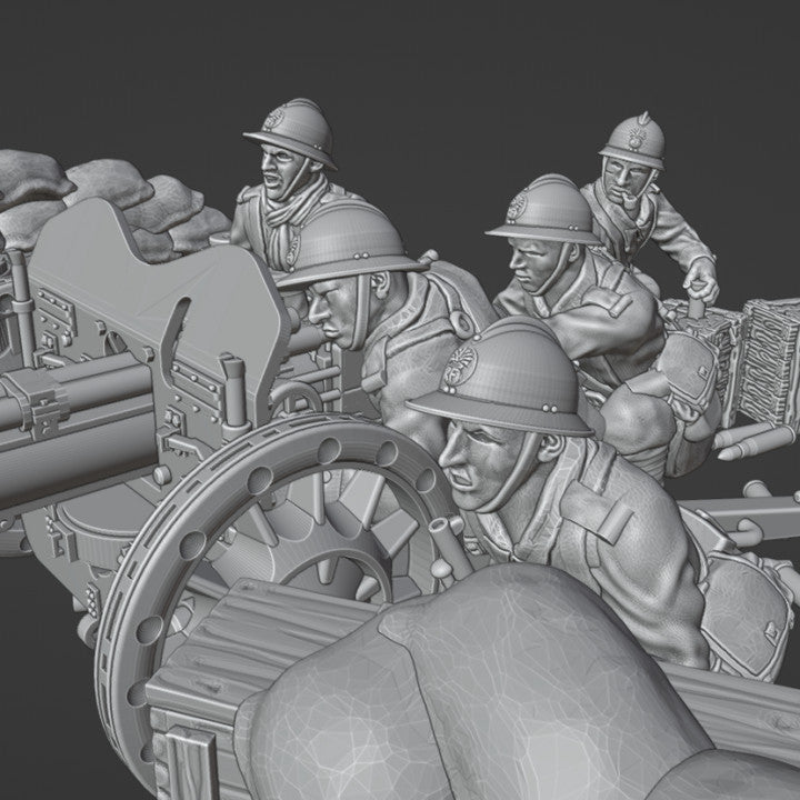WW2 french 47mm AT GUN with crew and sandbag barricade by Colonel Muller
