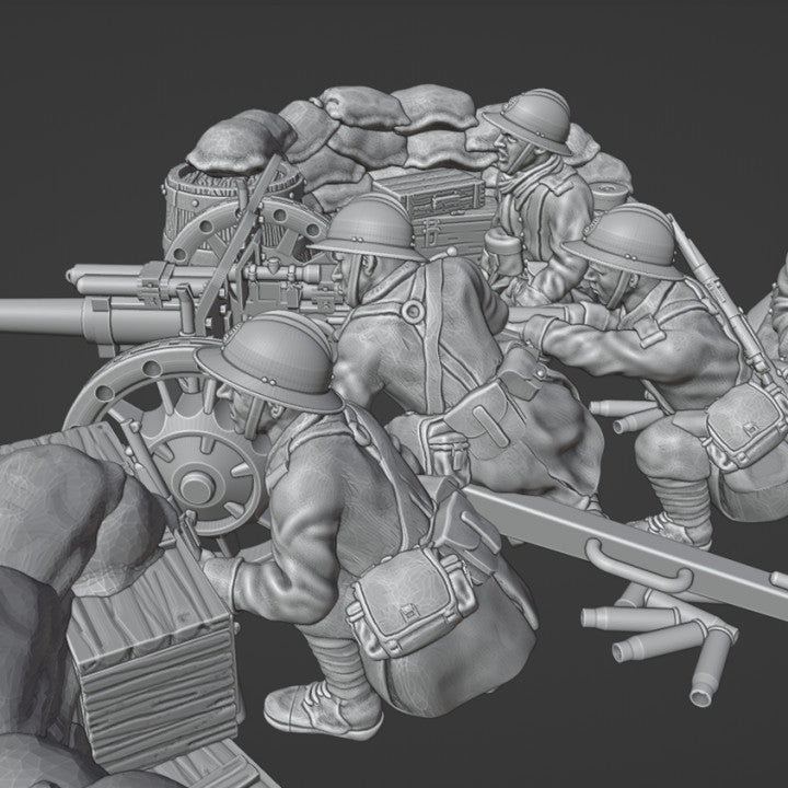 WW2 french 47mm AT GUN with crew and sandbag barricade by Colonel Muller