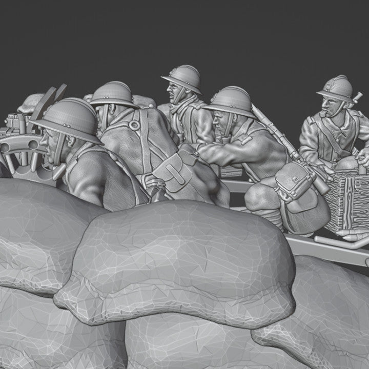 WW2 french 47mm AT GUN with crew and sandbag barricade by Colonel Muller