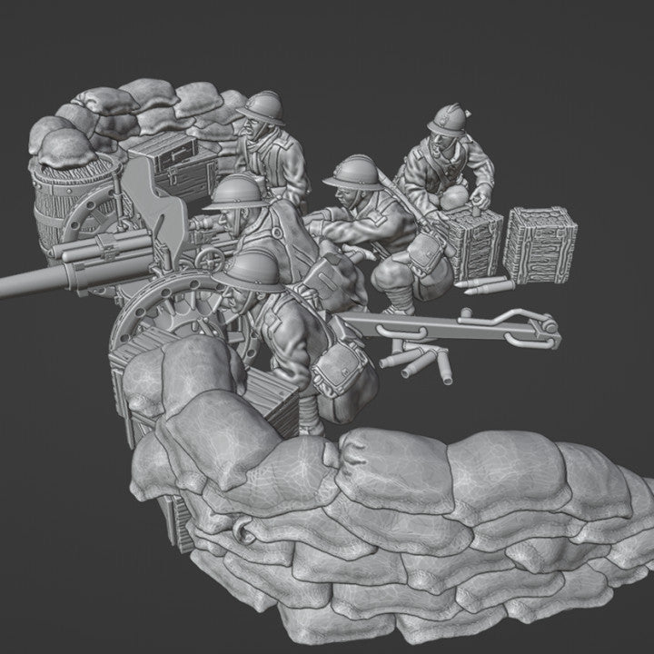 WW2 french 47mm AT GUN with crew and sandbag barricade by Colonel Muller