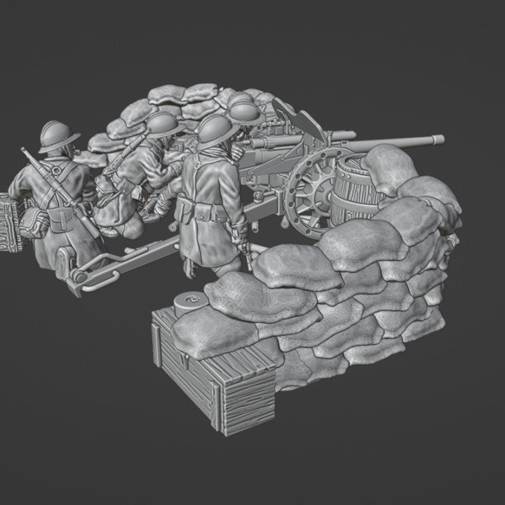 WW2 french 47mm AT GUN with crew and sandbag barricade by Colonel Muller