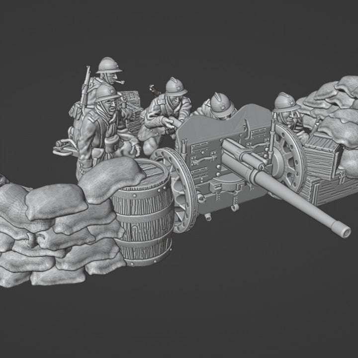 WW2 french 47mm AT GUN with crew and sandbag barricade by Colonel Muller