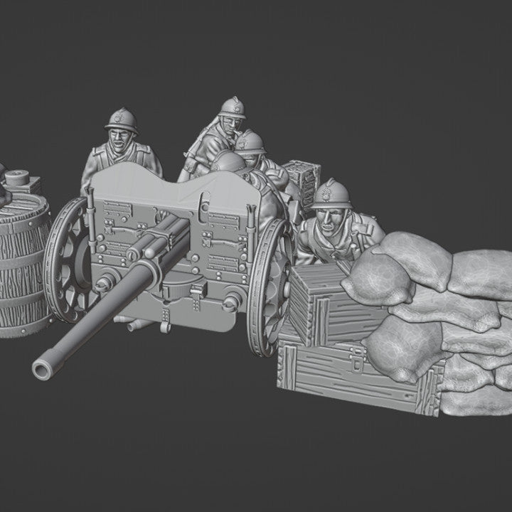 WW2 french 47mm AT GUN with crew and sandbag barricade by Colonel Muller