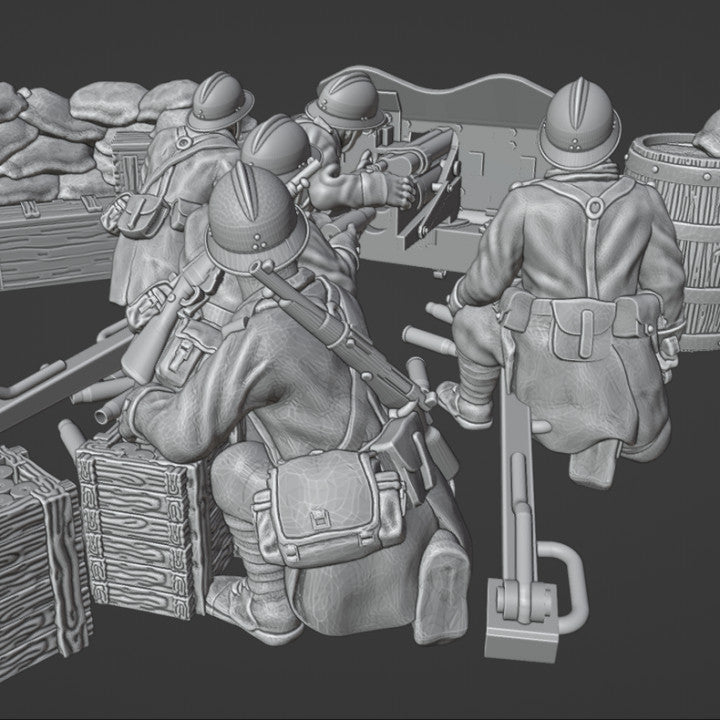 WW2 french 47mm AT GUN with crew and sandbag barricade by Colonel Muller