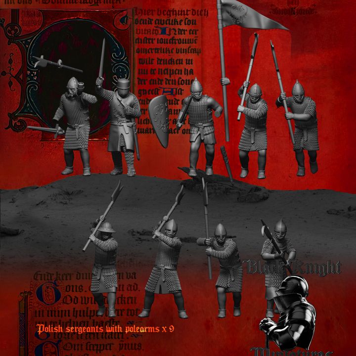 13th century - Polish Sergeants (Strelzcy) on foot with polearms by Black Knight Miniatures