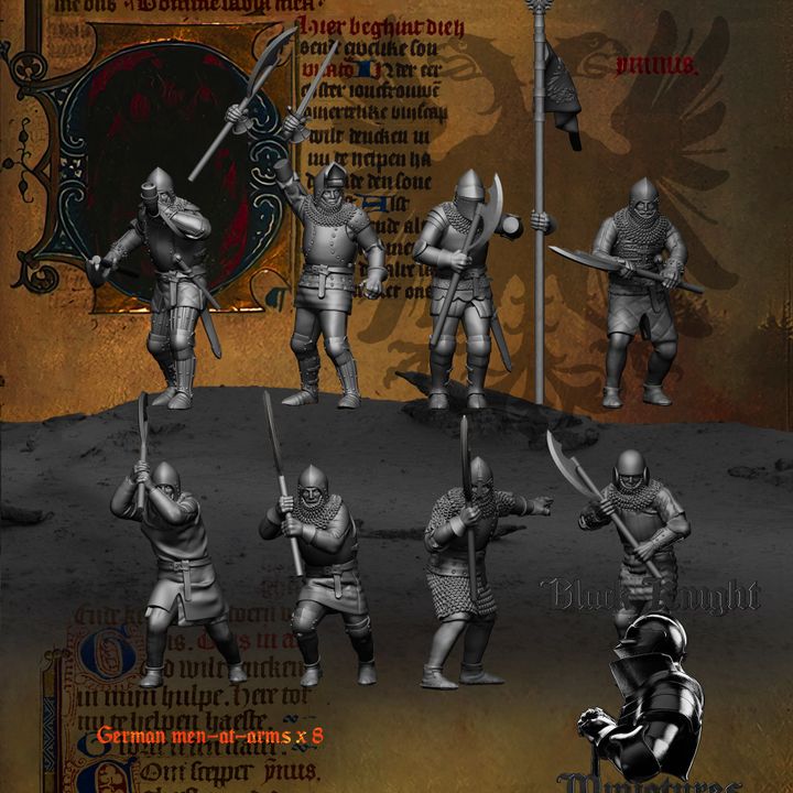 15th century - German men-at-arms x 8 (Two-handed weapons) by Black Knight Miniatures