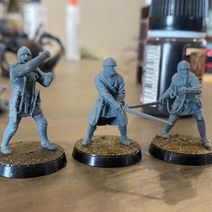 Mid 14th c Knights dismounted.