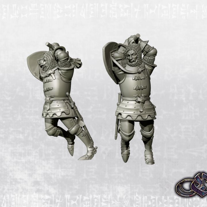 "Charging Knight with mace & no helmet on foot - 14th century" by Ezipion miniatures