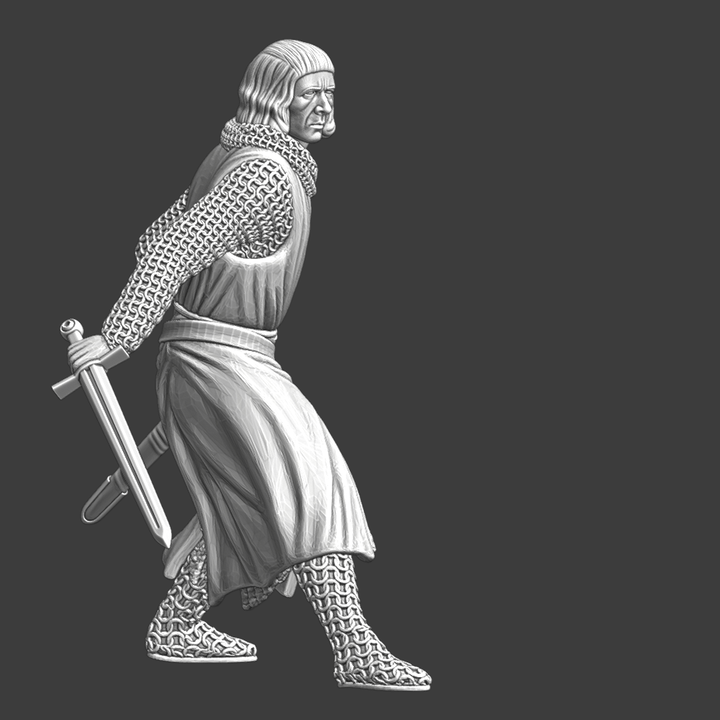 Crusader Knight with drawn sword.