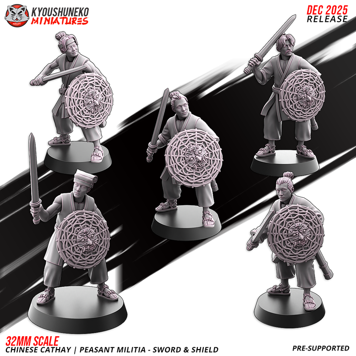 Chinese Cathay Peasant MiIitia Sword & Shield 2 by Kyoushuneko Miniatures