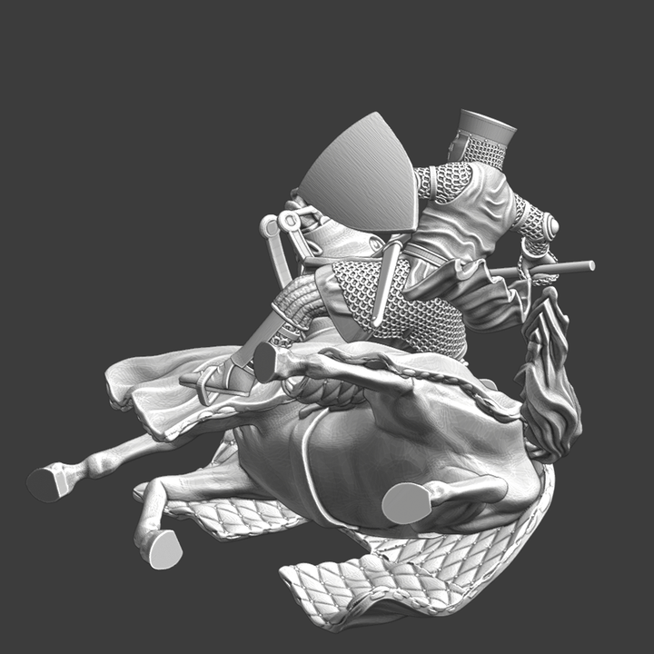 Falling Medieval Crusader Knight with Warhorse