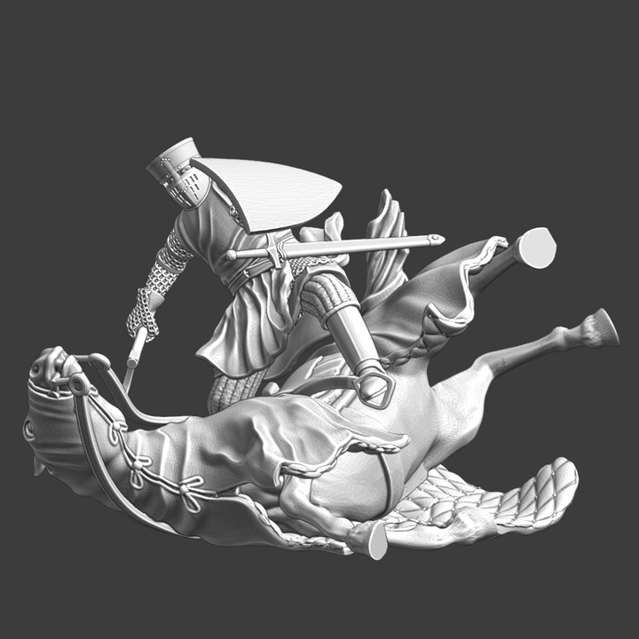 Falling Medieval Crusader Knight with Warhorse