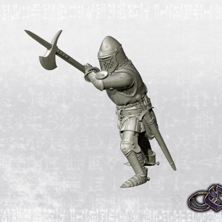 "Castilian mant at arm with poleaxe and early great bascinet - 14th century" by Ezipion miniatures