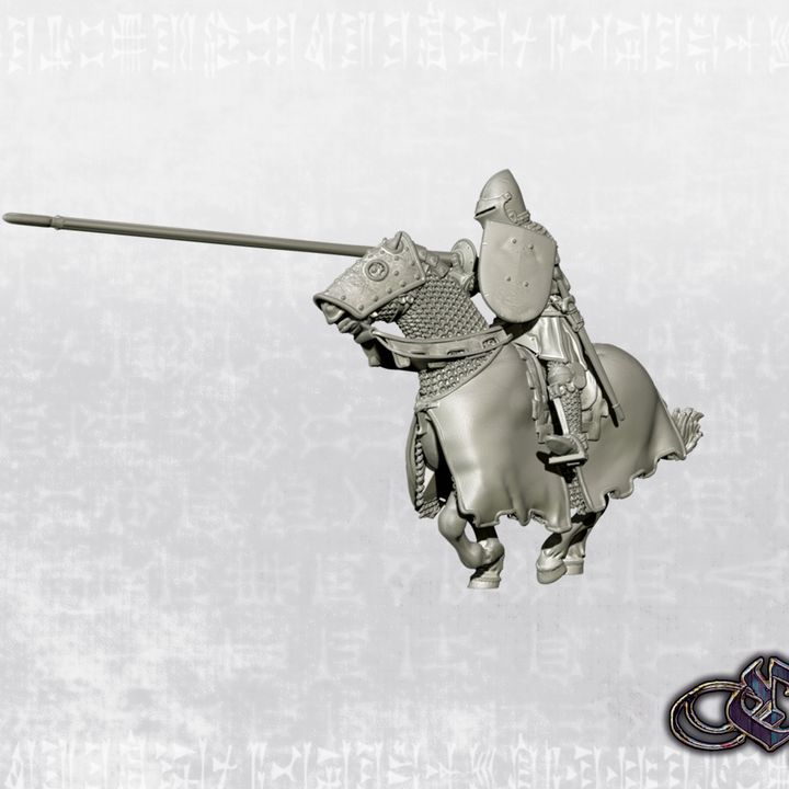 "Castilian Knight on Warhorse charging 1st Rank - 14th century" by Ezipion miniatures