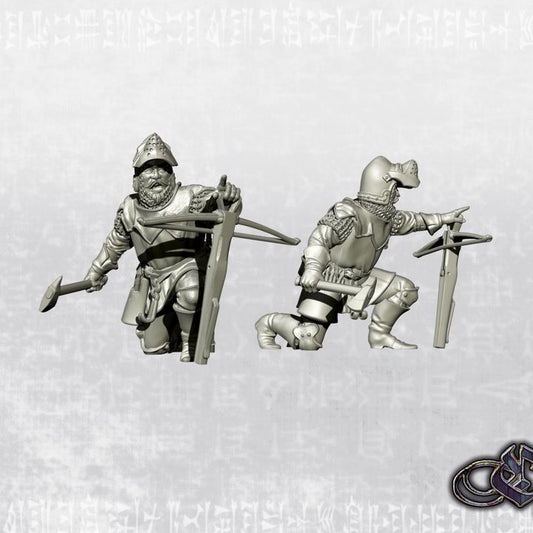 "Man-at-arms with crossbow kneeling command - 14th century" by Ezipion miniatures