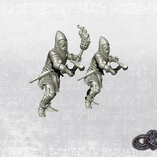 "One-eyed man-at-arms chopping with an ax & torch - 14th century" by Ezipion miniatures