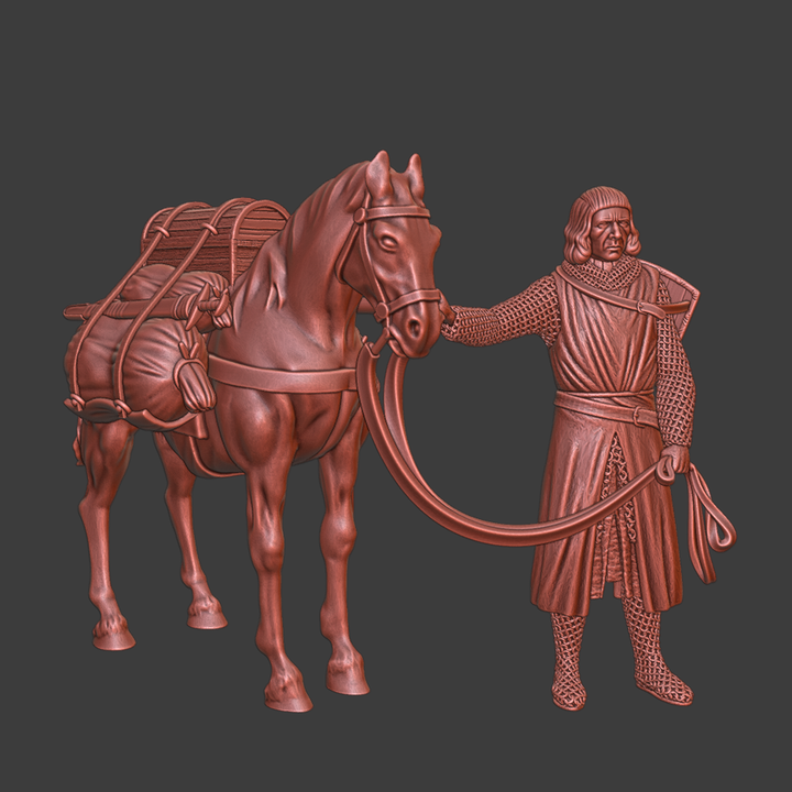 Medieval Crusader Knight with Packhorse.