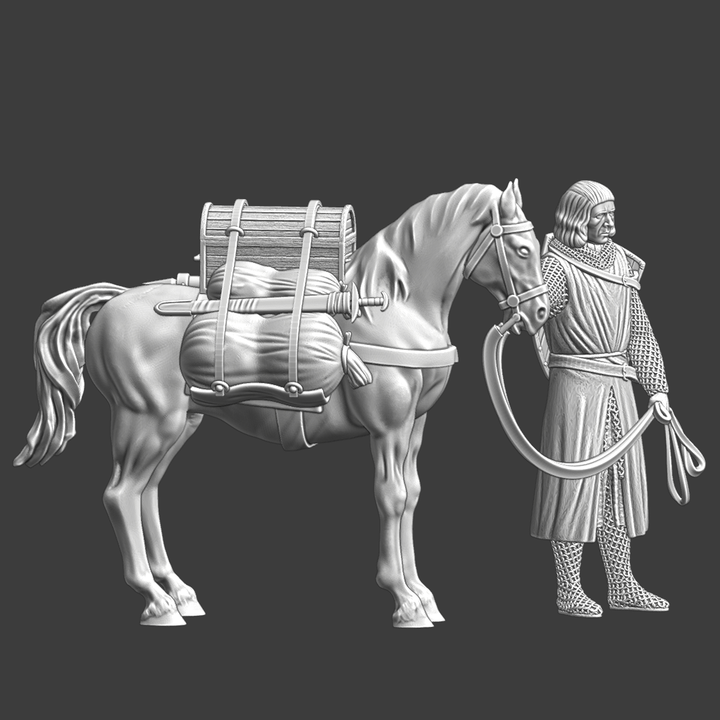 Medieval Crusader Knight with Packhorse.