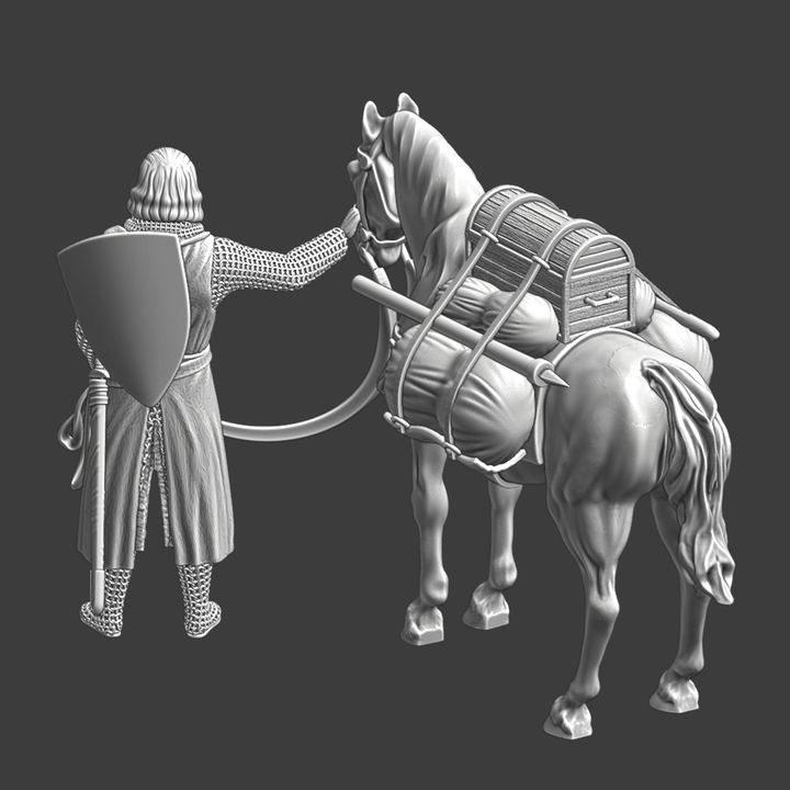 Medieval Crusader Knight with Packhorse.