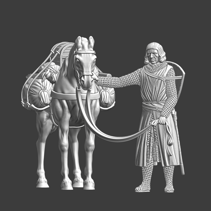 Medieval Crusader Knight with Packhorse.