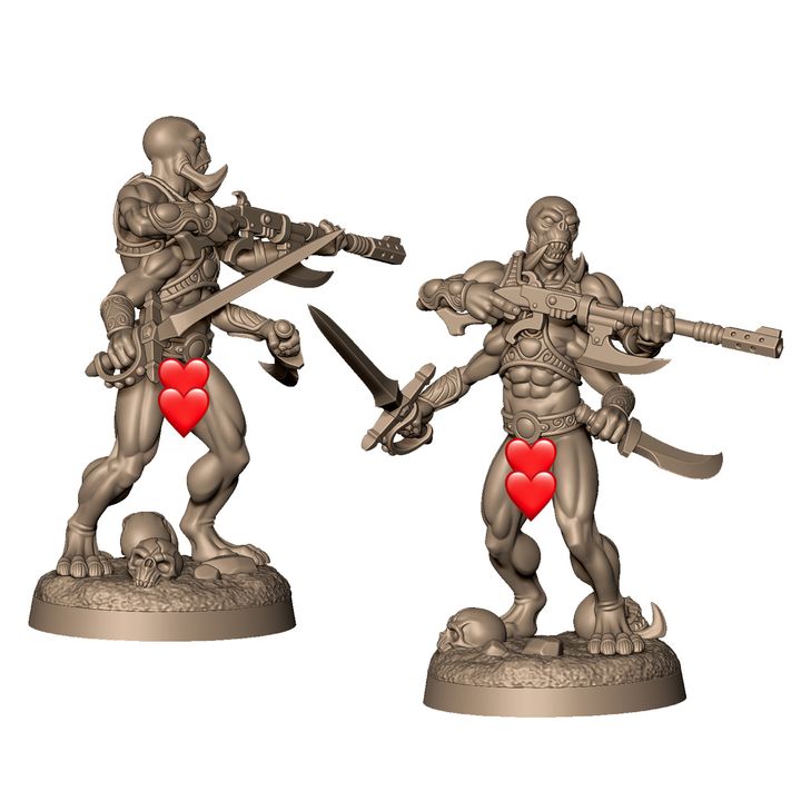 3 alien warriors with 4 arms by Menagerie Miniature