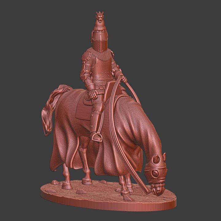 High-Ranking Medieval Knight on Horse, Great Helm with Crest