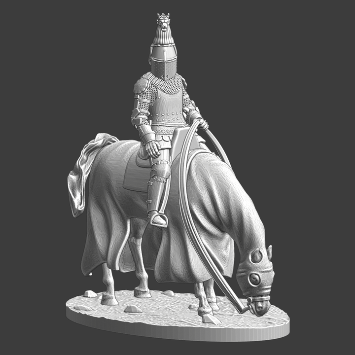 High-Ranking Medieval Knight on Horse, Great Helm with Crest