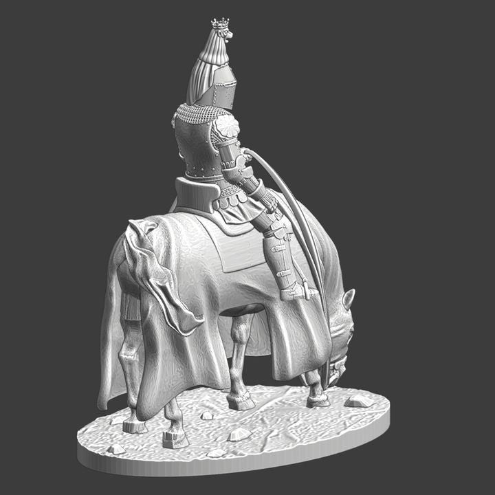 High-Ranking Medieval Knight on Horse, Great Helm with Crest