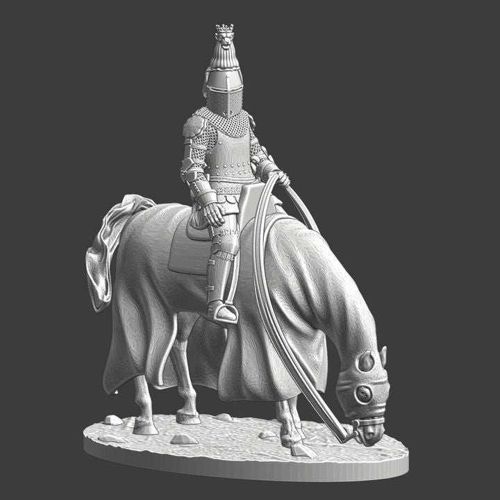 High-Ranking Medieval Knight on Horse, Great Helm with Crest