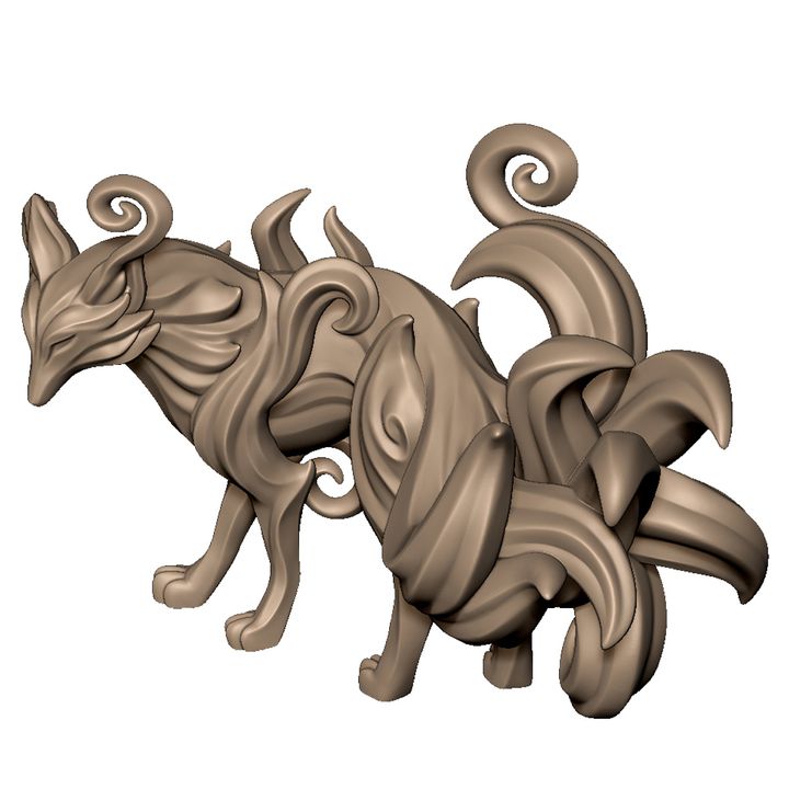 Music geisha with spirit 9 tail fox by Menagerie Miniature