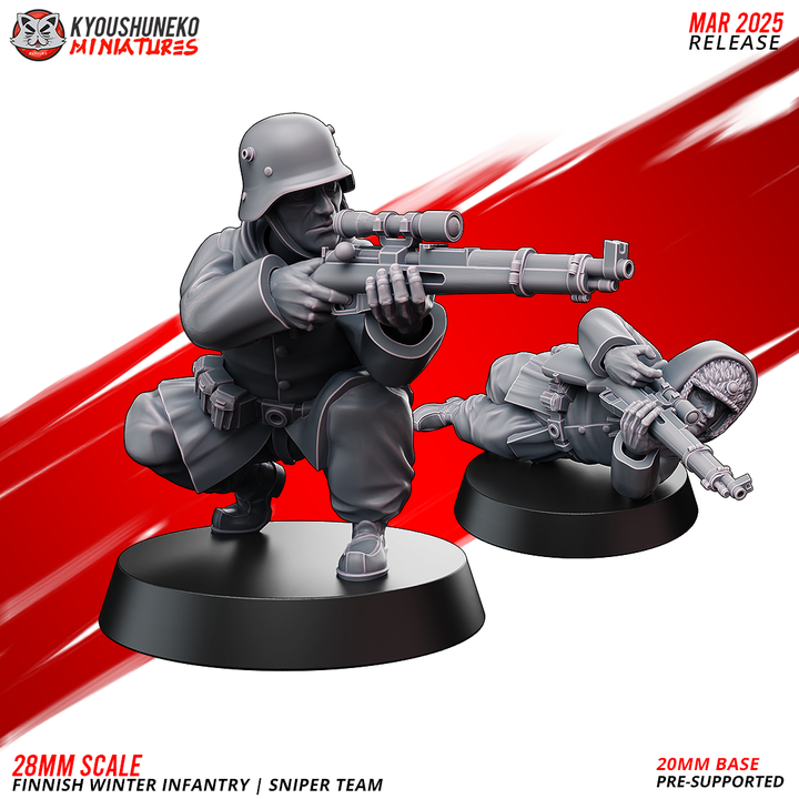 Finnish winter Infantry Sniper Team By Kyoushuneko Miniatures