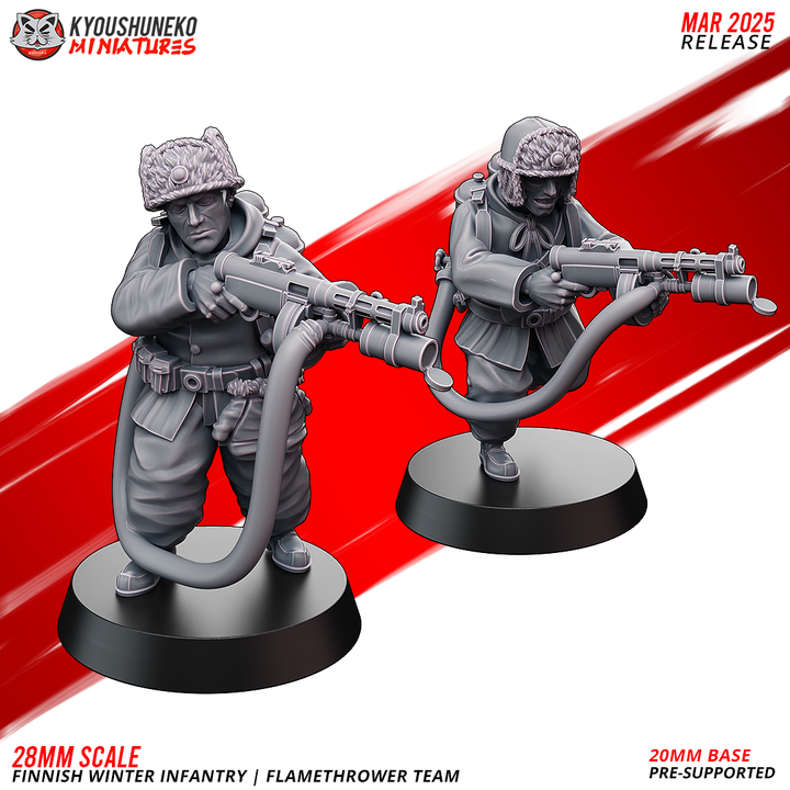Finnish winter Infantry Flametrower Team By Kyoushuneko Miniatures