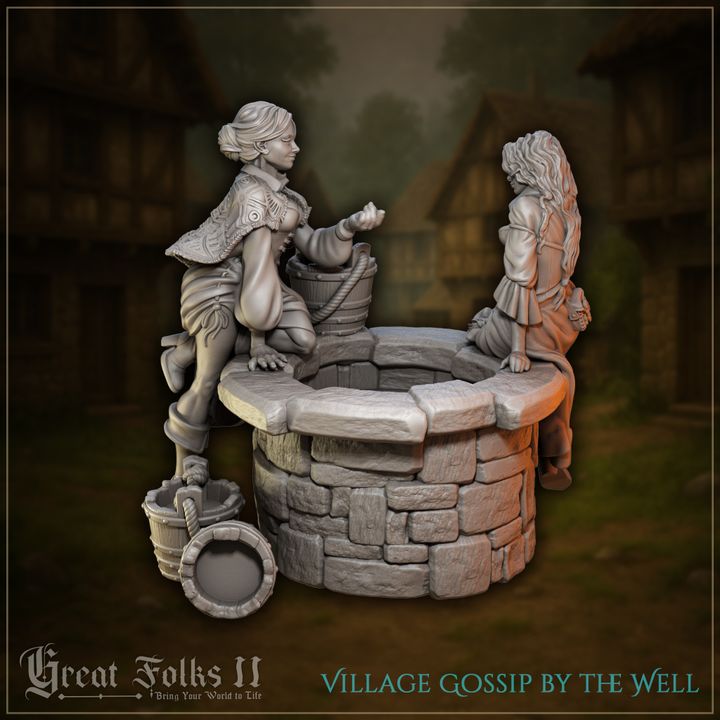 Village Gossip by the Well by Great Grimoire