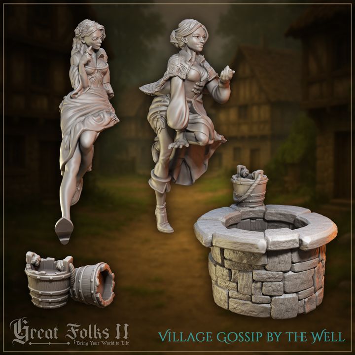 Village Gossip by the Well by Great Grimoire