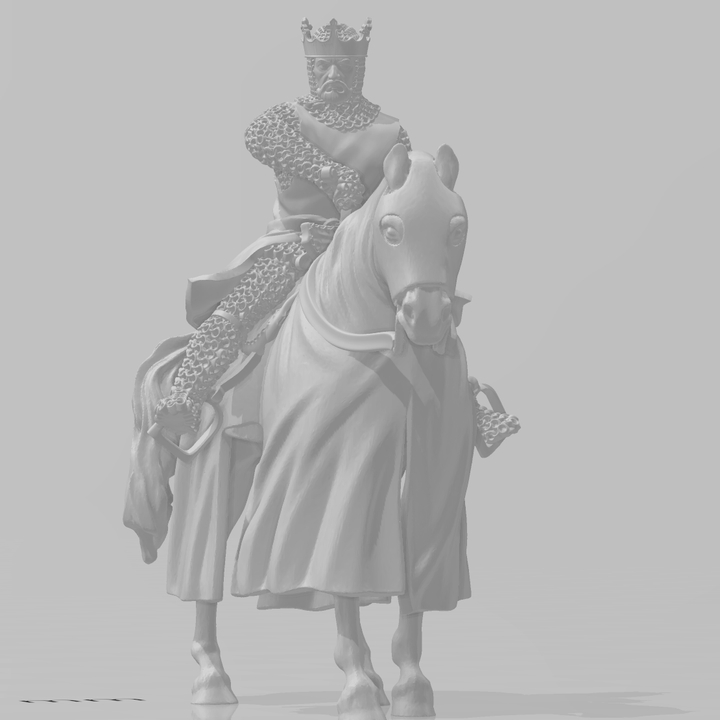 Medieval mounted King, drawing his sword.