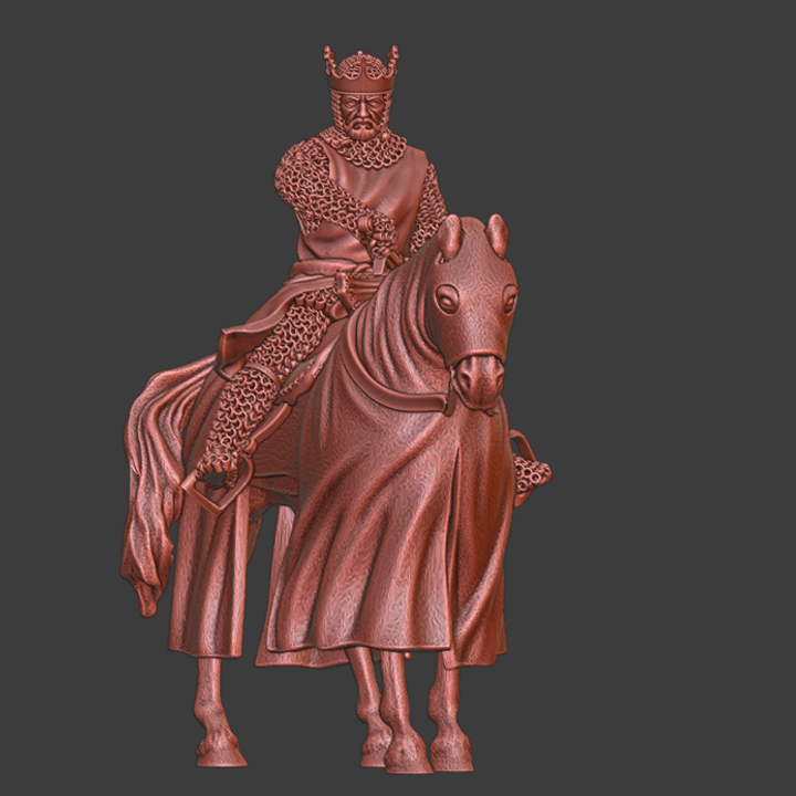 Medieval mounted King, drawing his sword.