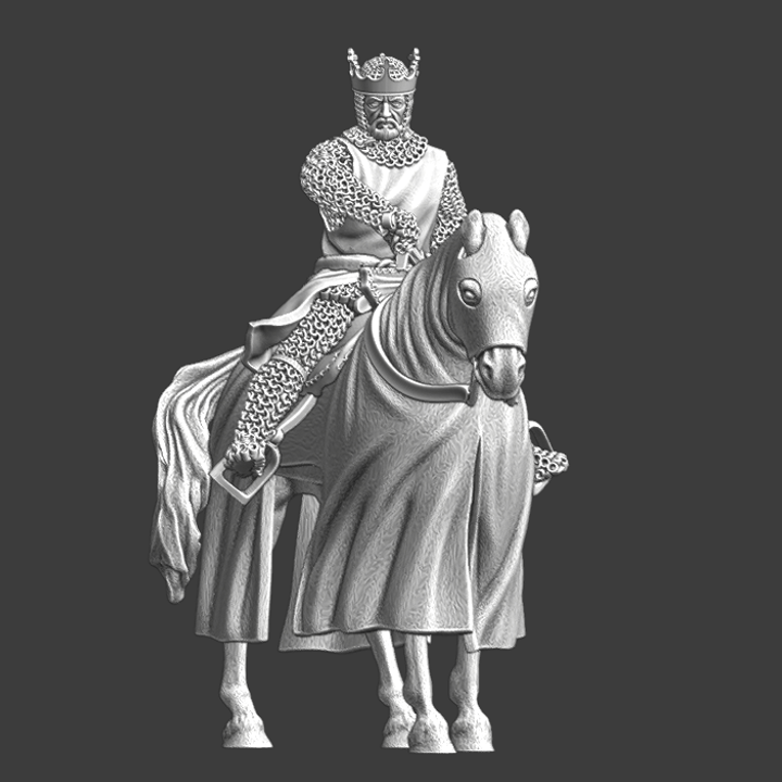 Medieval mounted King, drawing his sword.