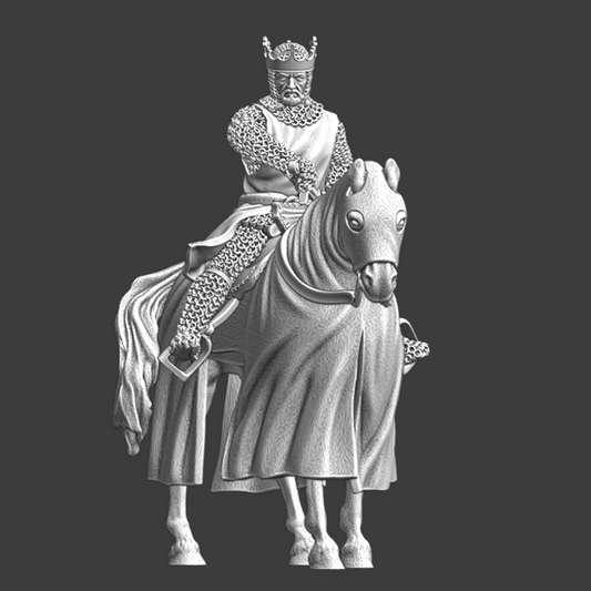 Medieval mounted King, drawing his sword.